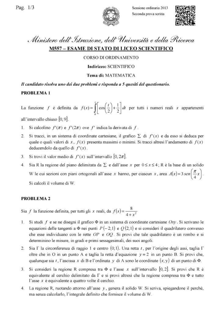 Traccia della seconda prova – Maturità 2013 Liceo scientifico - La